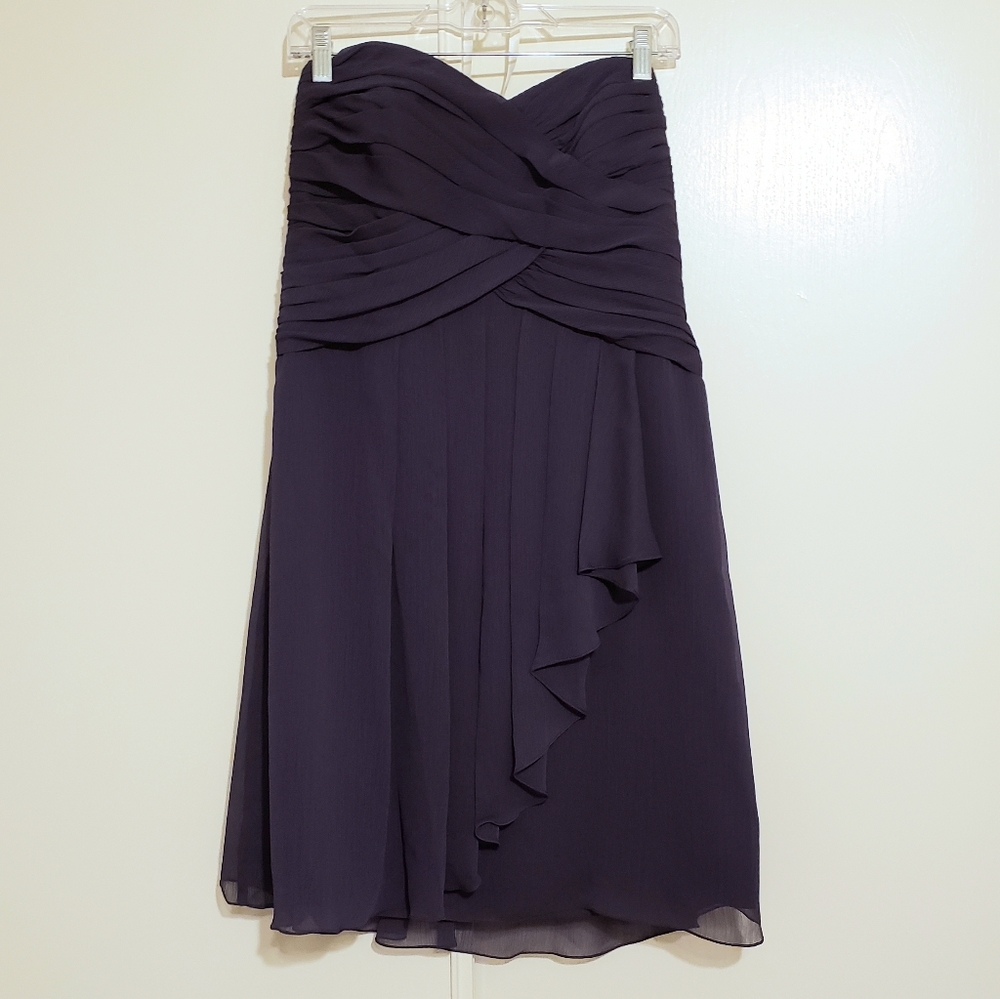Short Crinkle Chiffon Dress with Cascade Front
